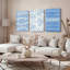 Ensemble de 3 tableaux sur toile à motif géométrique abstrait bleu et blanc-1941072359