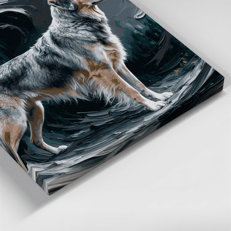 Chiens, art mural bleu sur toile Elkhound, H 12 po x l 18 po