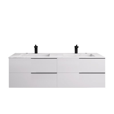 Louverture 60 po L x 22 po P 4 tiroirs Meuble-lavabo avec évier double et Comptoir en Porcelaine