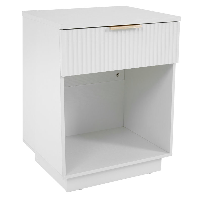 2Pc White Nightstand With One Drawer
