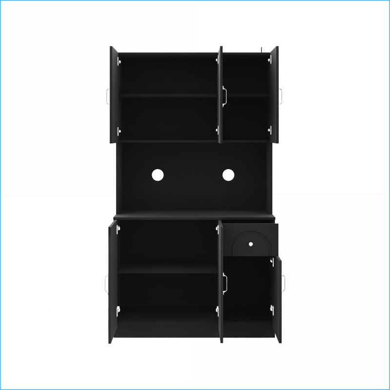 Armoire de rangement 71 po avec comptoir à micro-ondes, tablettes réglables - noir | Panneau de fibres à densité moyenne E1 | Peinture UV