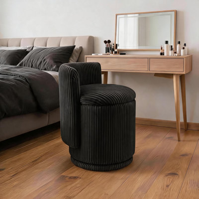 Chaise d'appoint pivotante avec dossier ondulé, structure en bois et rembourrage en éponge, revêtement en velours et velours côtelé, disponible en rose, beige, noir et vert, chaise d'appoint rembourrée ronde pour la chambre à coucher et le salon