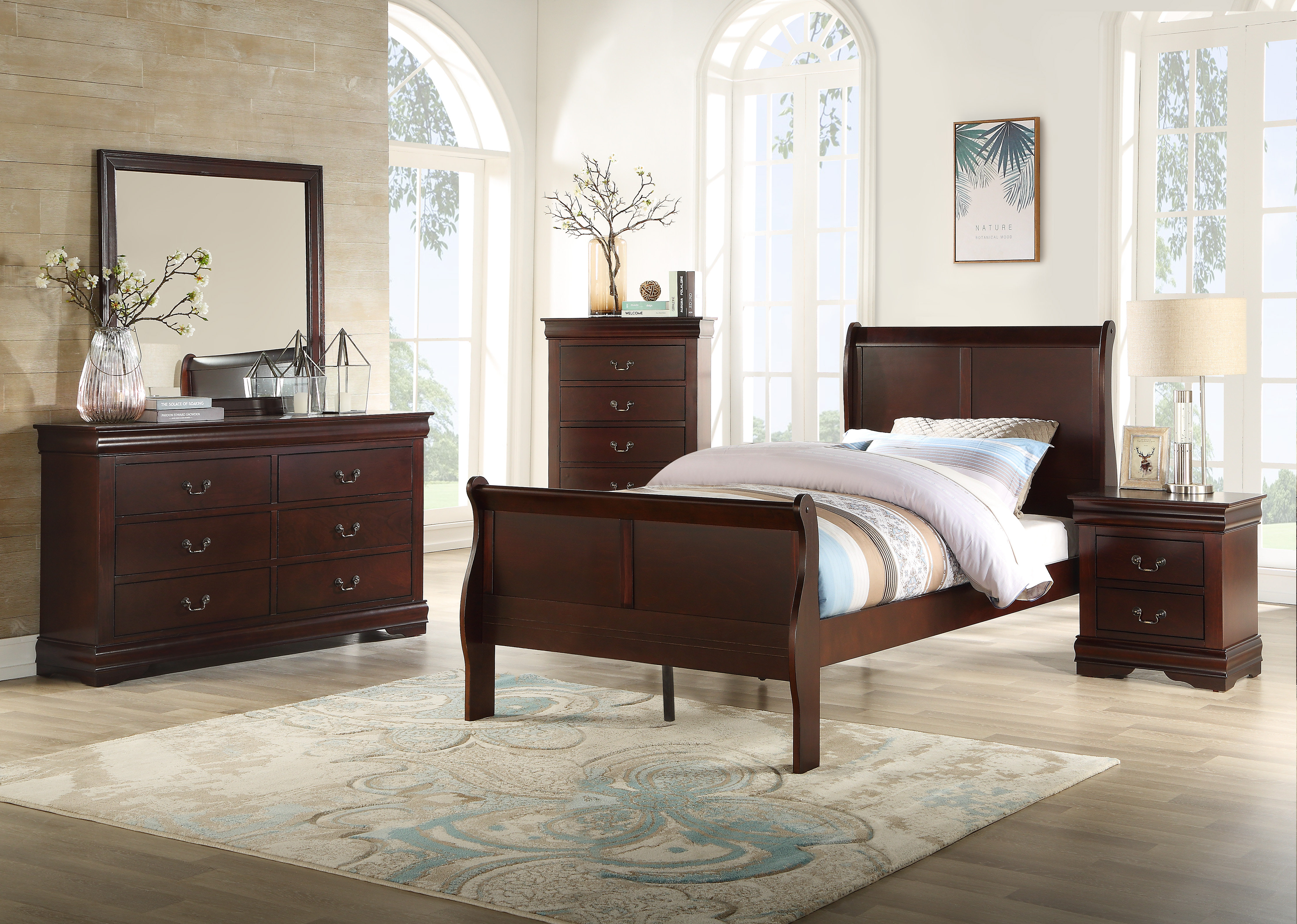 Jamene Philip Cherry Sleigh Bedroom Set B3800 Special 5 Bed Dresser Mirror Nightstand Chest Winston Porter Bed Size: King