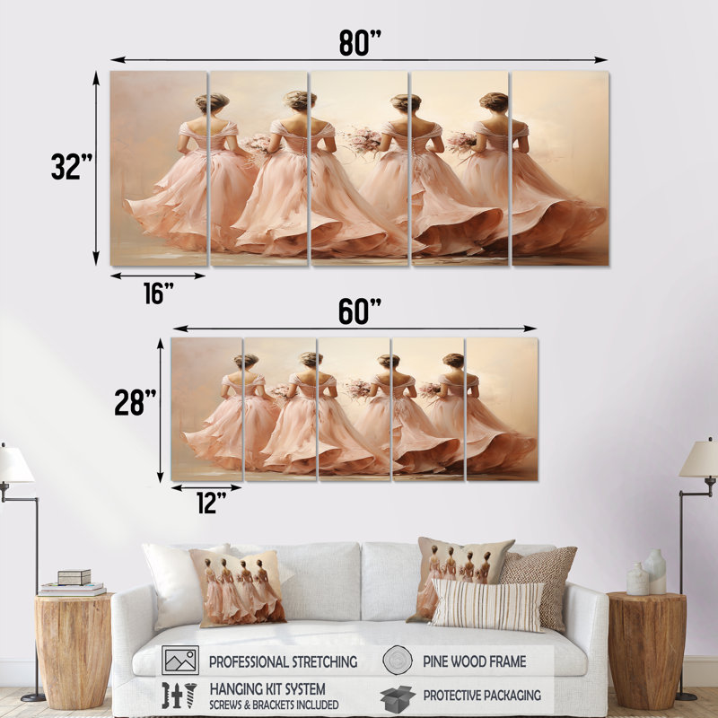 «Pink Balletic Elegance II, 5 pièces», 5 pièces, H 32 po x l 80 po