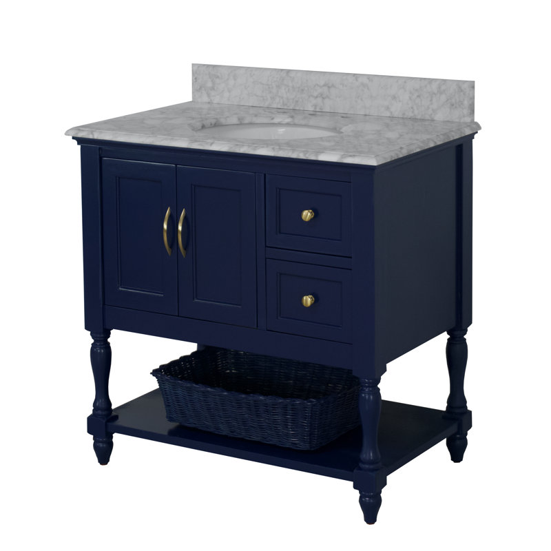 Hampton 36'' Single Bathroom Vanity with Top, Royal Blue, Carrara Marble