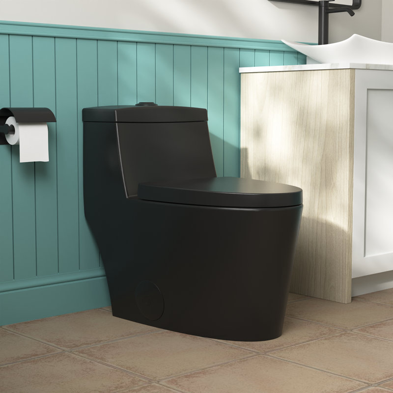 Toilette allongée monobloc DeerValley Prism, Noir mat / noir, 12"