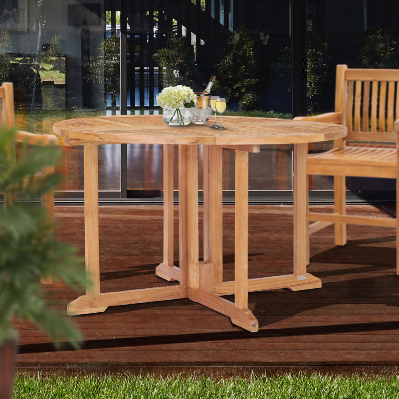 Warner Round Teak Folding Outdoor Dining Table With Umbrella Hole , 47'' in. W 47'' in. D