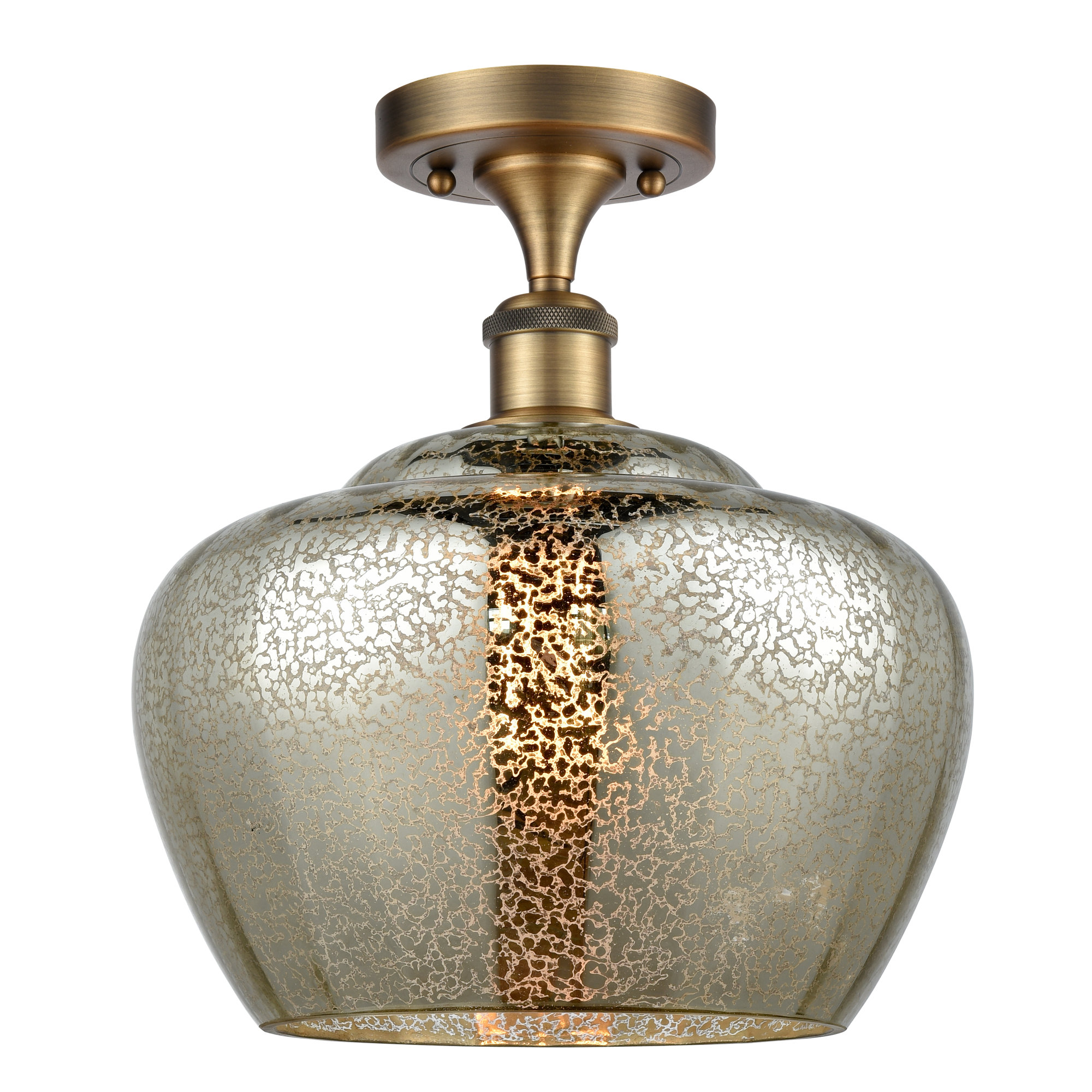 Renee Single Light Glass Semi Flush Mount, Brushed Brass, 6 Watt Vintage LED Bulb, Mercury