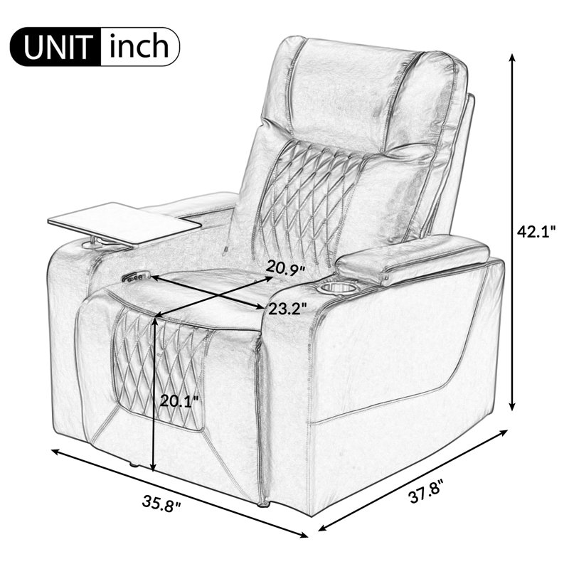 Carlet Upholstered Power Reclining Home Theater Seating, Black Leather Match