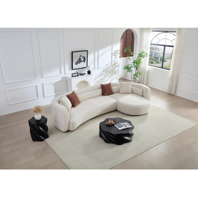 132" Luxury Modern Curved Boucle Sectional Sofa, Minimalist Style Comfy Couch for Living Room Apartment, L-Shape Modular Chaise, Light Beige