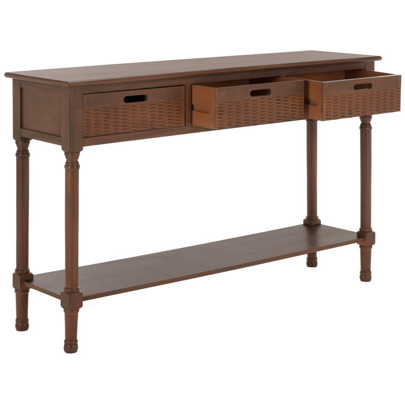 Landers Brown Wood and Metal 3-Drawer Console Table