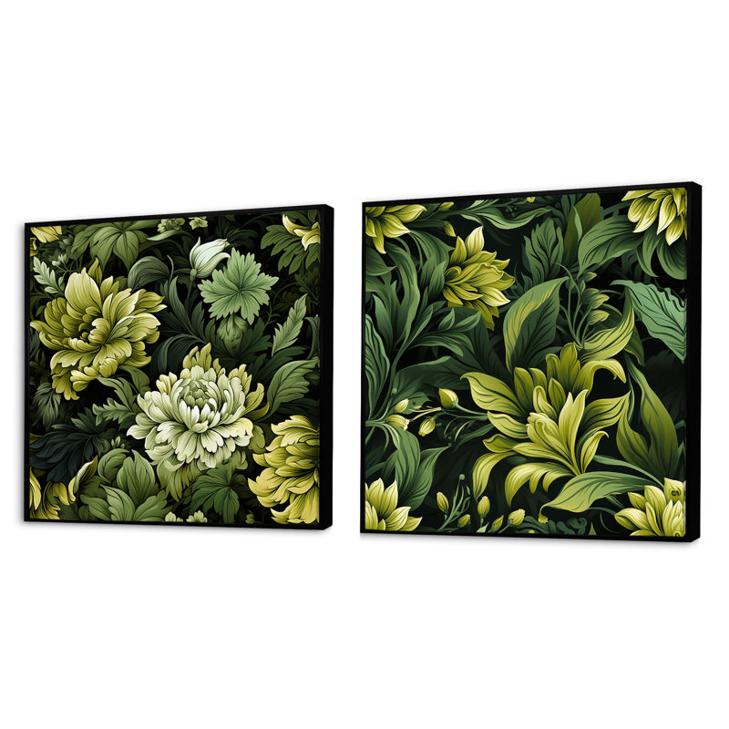 Ensemble de 2 collages tropicaux tropicaux dans la jungle tropicale, Cadre flottant noir, H 30 po x l 61 po