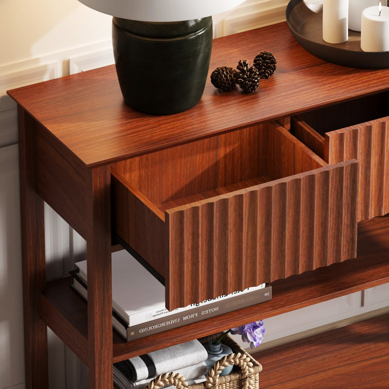 Élégant rangement cannelé pour hall d'entrée avec trois tiroirs, profondeur de 46,68 po, table d'apparence minimaliste moderne de 11,54 po de largeur, couleur