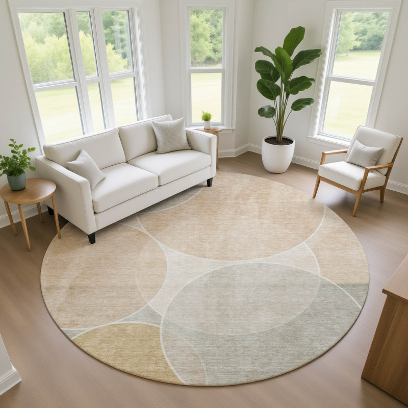 Tapis géométrique intérieur / extérieur lavable à la machine Chantille ACN2746, Saumon, Rond 8 pi