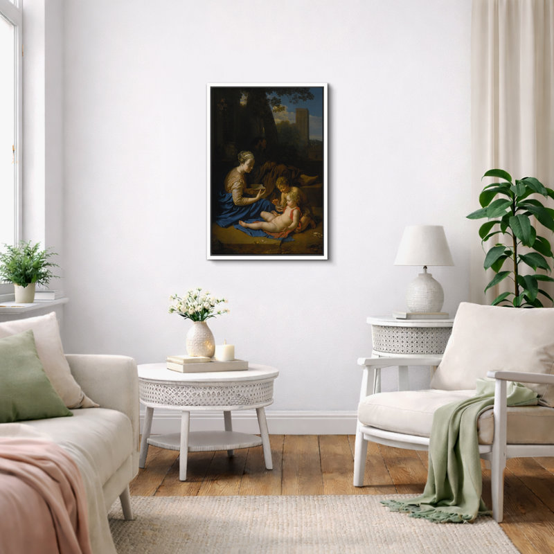 Œuvre de la Sainte Famille au repos, photos intérieures classiques, impression sur toile encadrée, Cadre flottant blanc