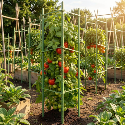6-pack Adjustable Tomato Cages For Garden Plant Support, Up To 48" Plant Stakes And Trellis Set
