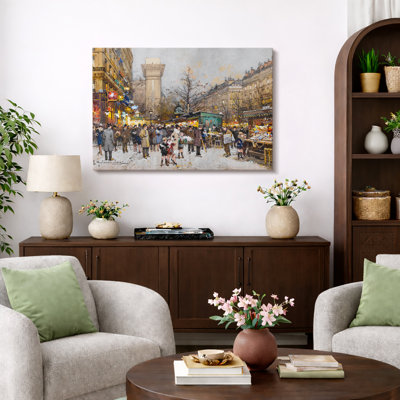 «Paris Evening Market Street», art du salon, impression sur toile encadrée, impression sur toile.