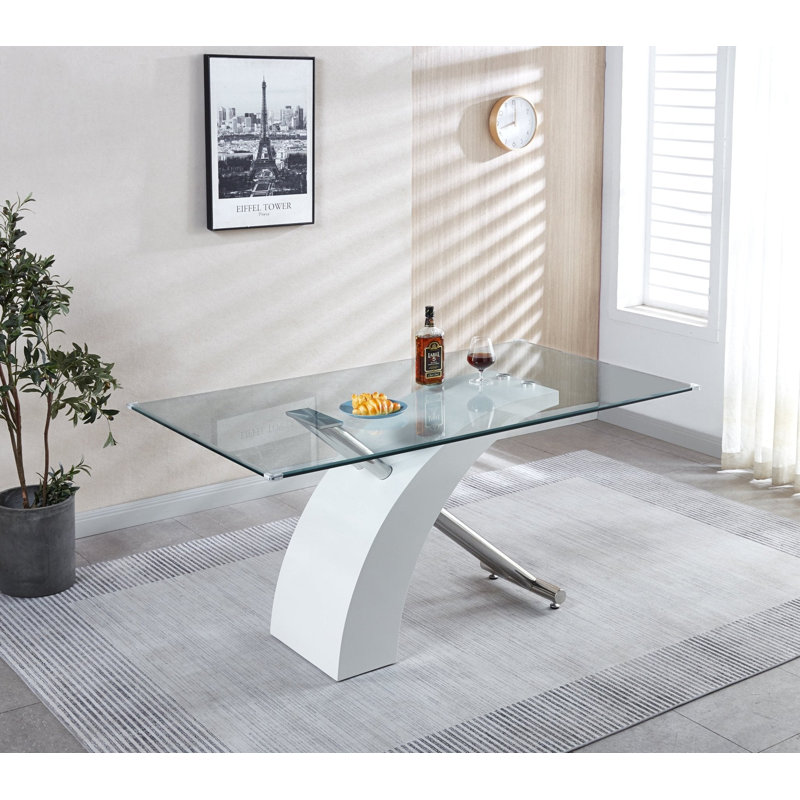 Table de salle à manger Burdell, Blanc / Blanc