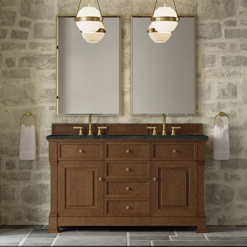 Meuble-lavabo double l 60 po Brookfield, À entraxe, Chêne miel, Phantome Eclos