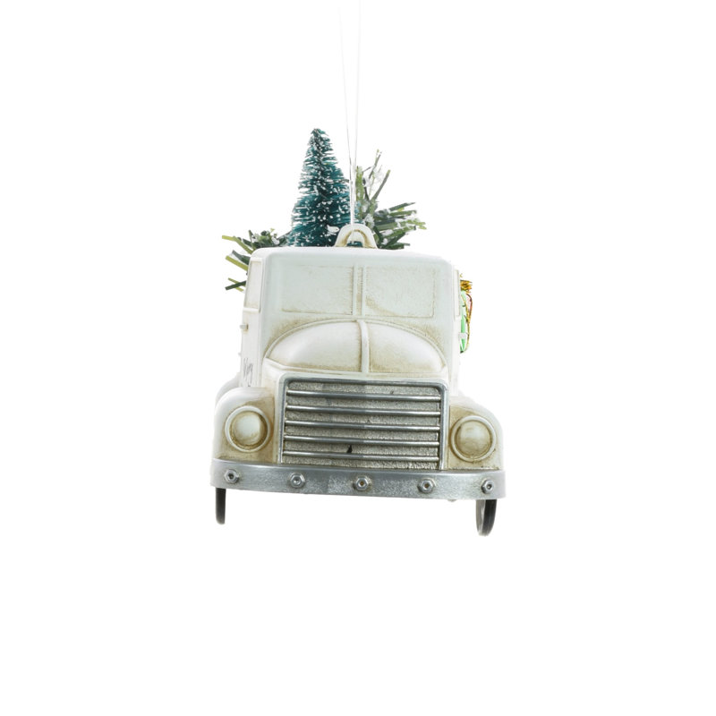 Ornement en forme de camionnette blanche suspendue (paquet de 4), Blanc