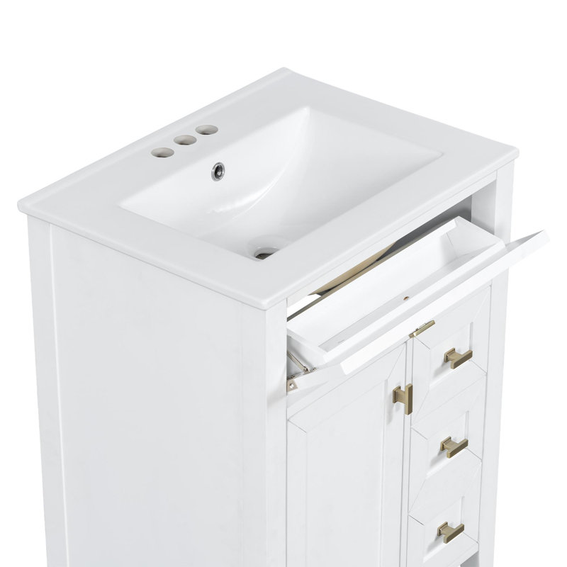 Meuble-lavabo de salle de bain avec lavabo et rangement polyvalent, Blanc, 24