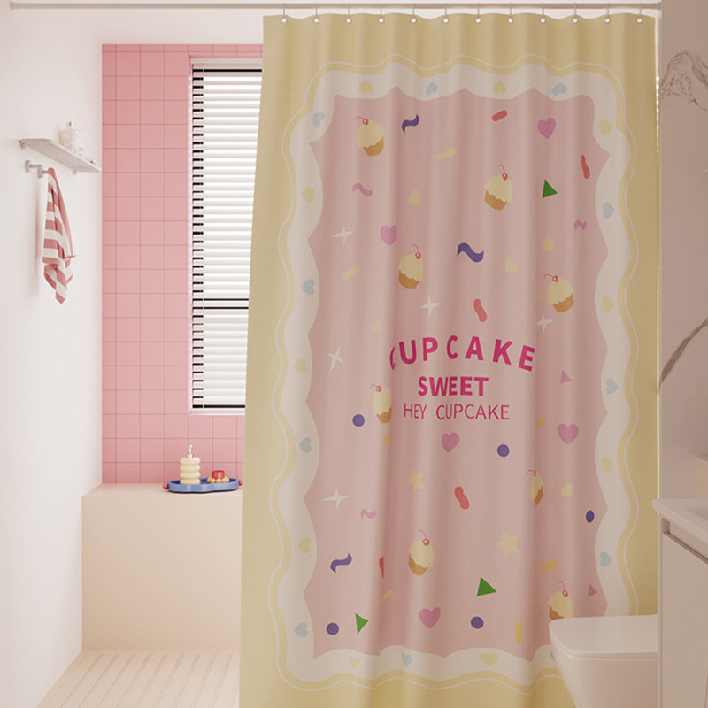 Rideau de douche en polyester, Jaune / Rose