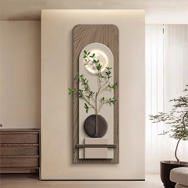 Art mural moderne en bois manufacturé moderne en grès pour le salon, H 47,24 po x l 15,75 po, Brun