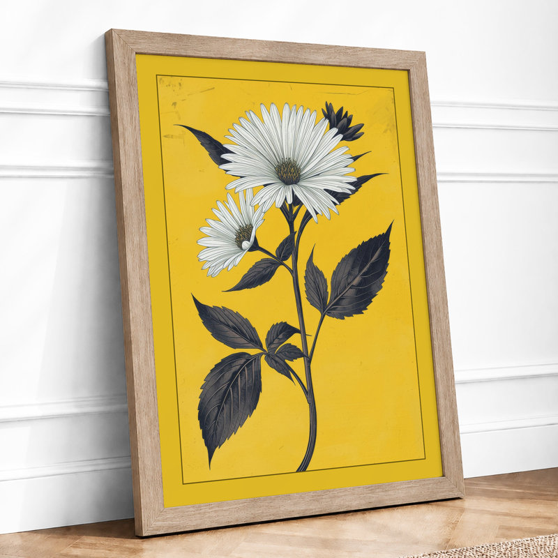 Daisies on Gold Botanical - Framed Print, Oak, A3 - 42.0 x 29.7 cm