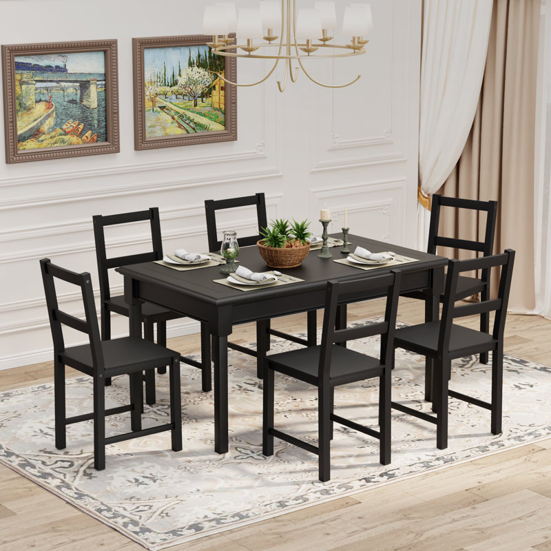 Antwanae Solid Wood Side Chair, Farmhouse Dining Room Chair, Kitchen Chair, Black
