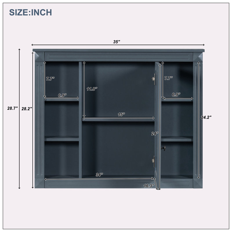 Armoire à pharmacie à miroir fixée au mur l 35,00 po H 28,70 po, Bleu