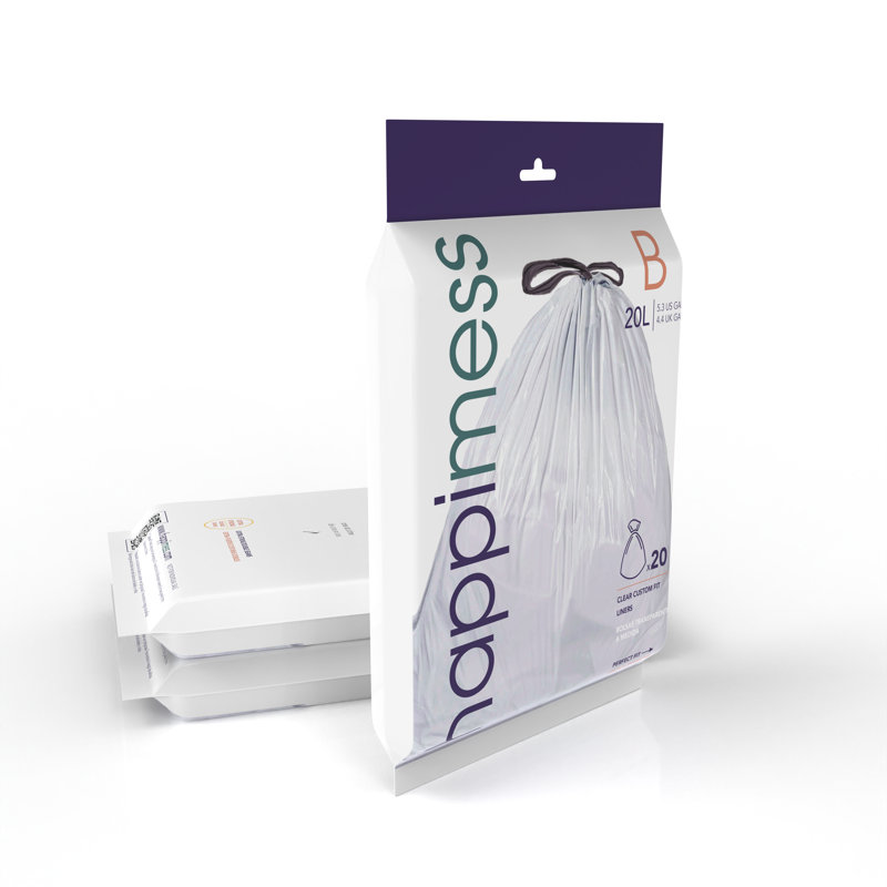 Drawstring Trash Bags 60 Count, 5.3 Gallons, Clear