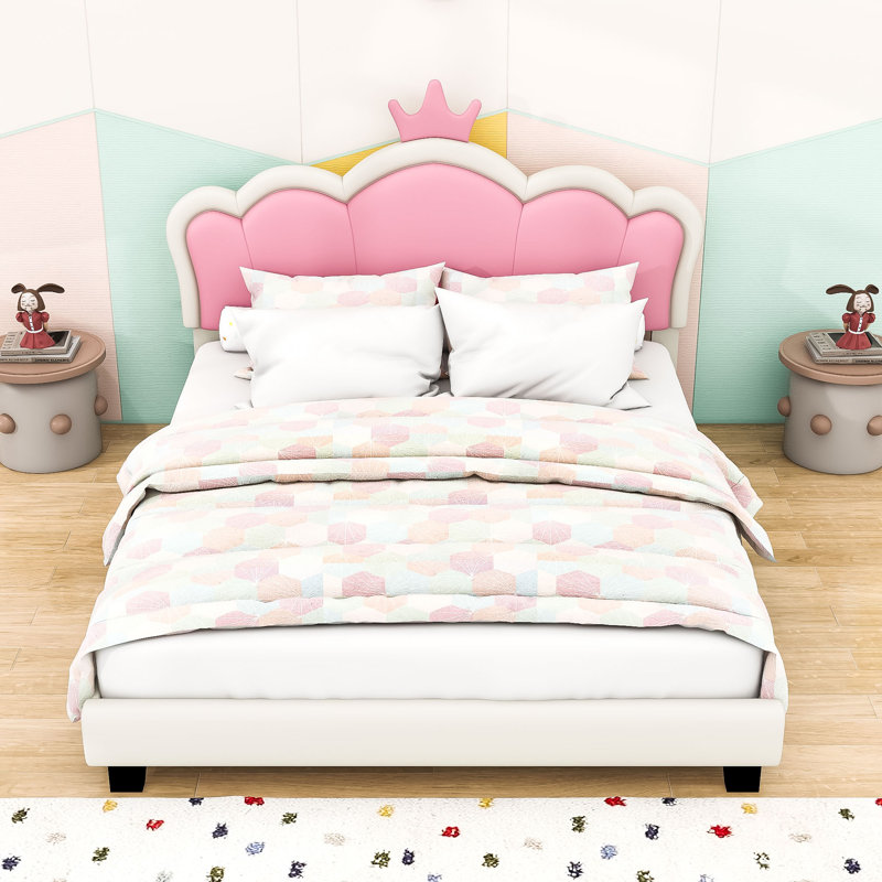 Lit plateforme en cuir avec tête de lit Carlyn, Double, Pink