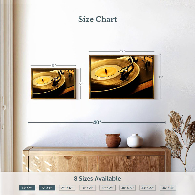 Disque vinyle rotatif, 19 po x 13 po, Cadre flottant doré