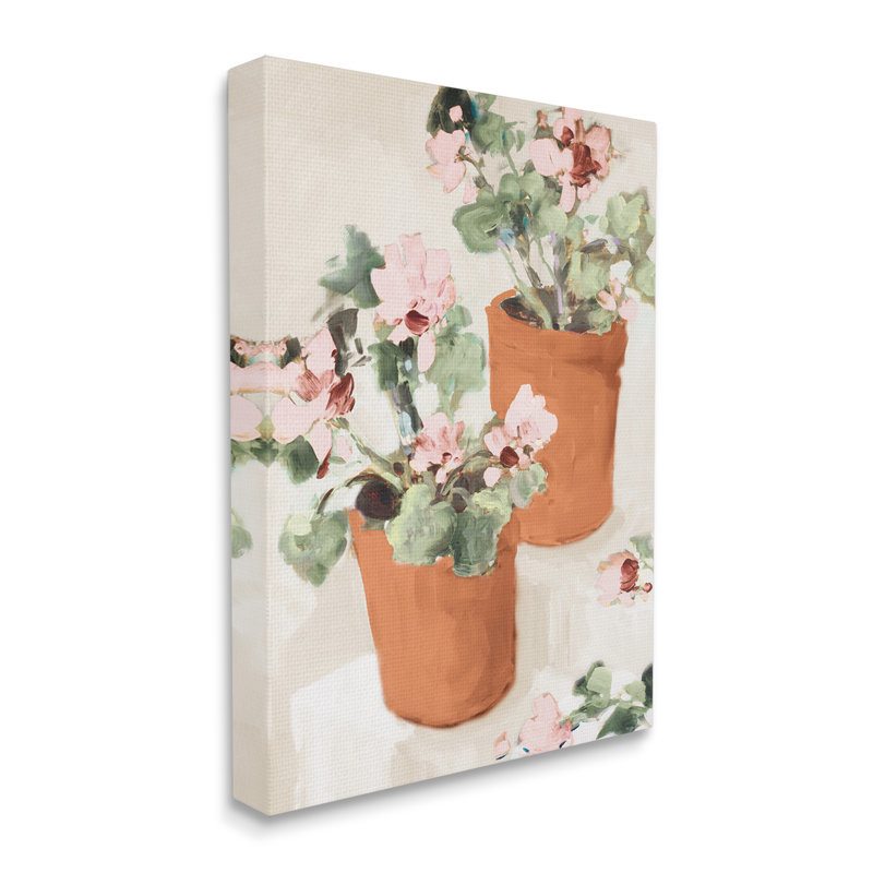Fleurs abstraites en pot, nature morte, escalier neutre par Jane Slivka, H 30 po x l 24 po x P 1,5 po, Toile tendue
