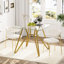 Table de salle à manger 35,4 pouces carrée en verre doré pour la chambre ou le salon, petites cuisines au design compact, bureau trempé lisse et imperméable, avec surface à gratter