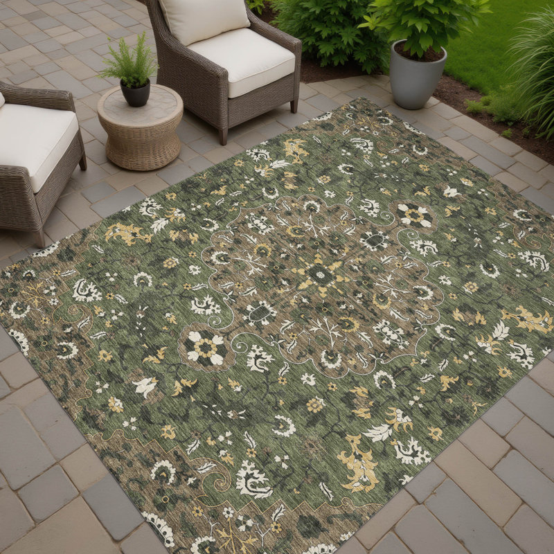 Machine Washable Indoor/Outdoor Chantille ACN2463 Traditional Rug, 9' x 12', Brown