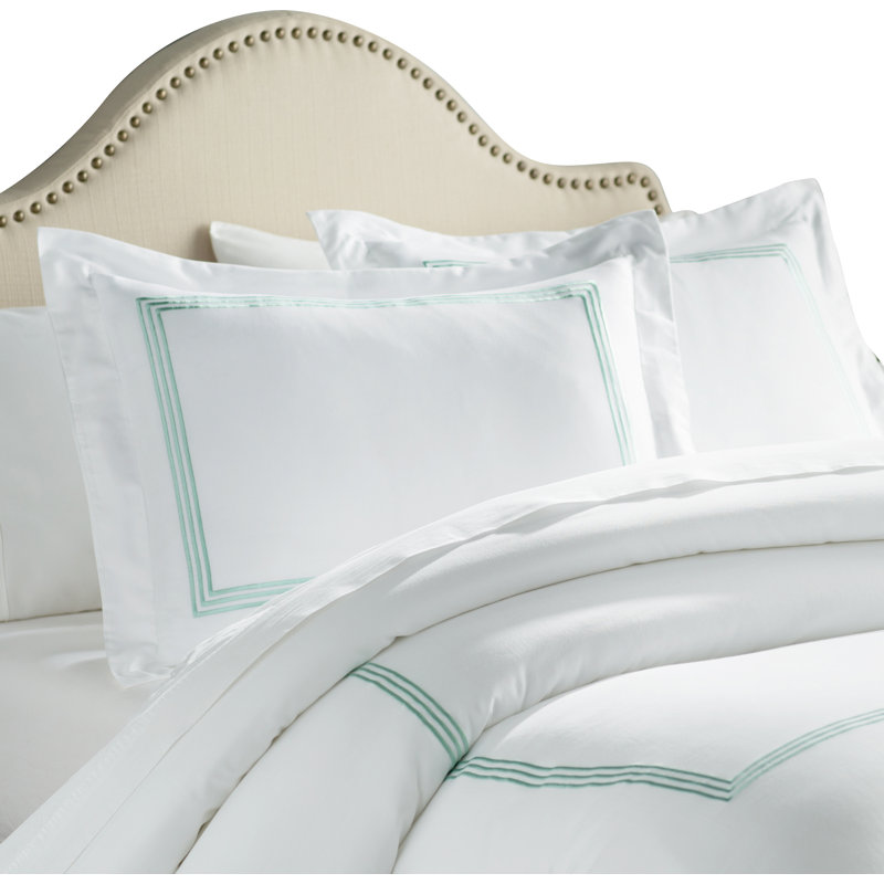 Triple Line Geometric Shapes Duvet Cover, White / Seafoam, Full / Queen Duvet Cover + 2 Standard Shams