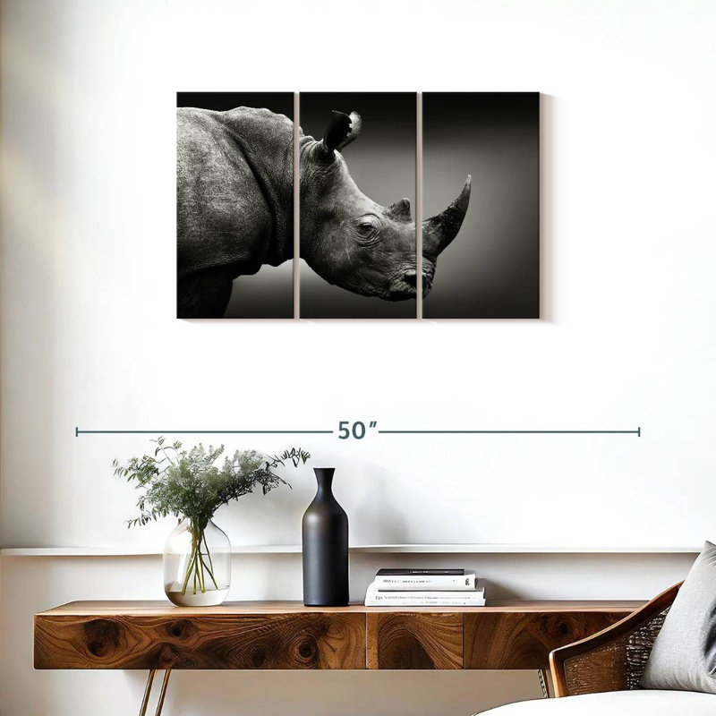 Brampt Black And White Rhino, 20" H x 33" W