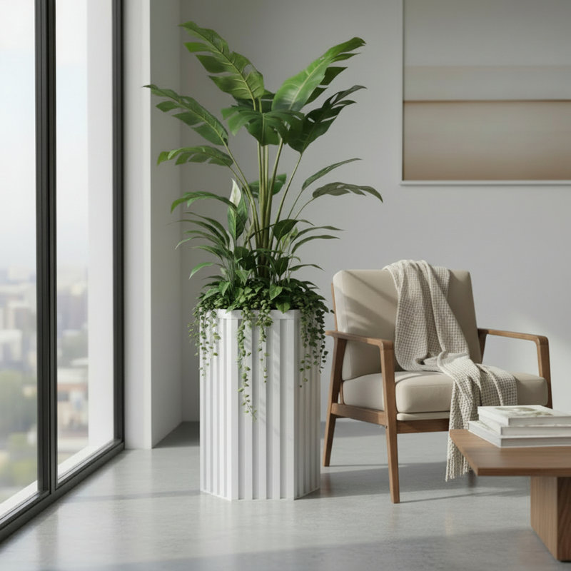 Hexagon Column Planter, White, 22.25" H x 13.5" W x 11.75" D