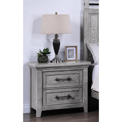 Gray Two Nightstand For Bedroom - Solid Wood, Transitional In With Tipping Kit And Two Storage Drawers Piece