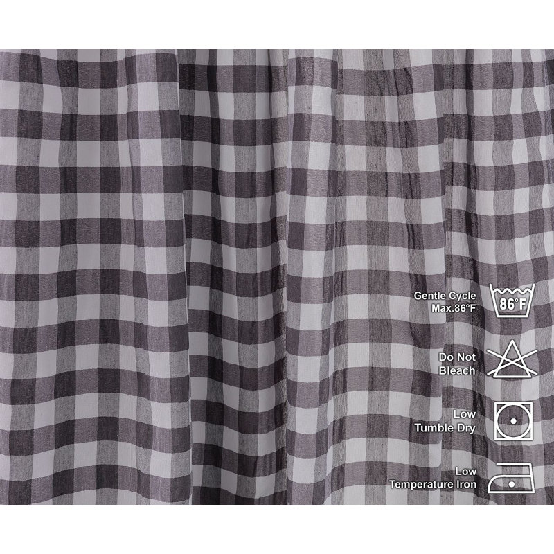  Rideau de cuisine Gingham, L 72 po x L 36 po, Gris