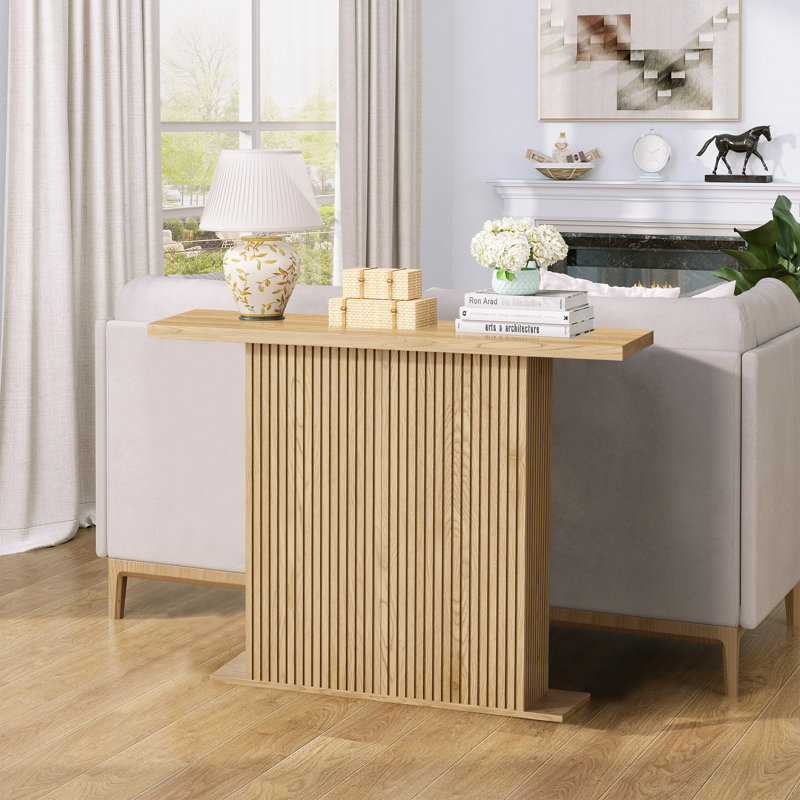 41.3'' Long Console Table, Fluted Wooden Sofa Table Behind The Couch, Mid Century Entryway Table, Natural