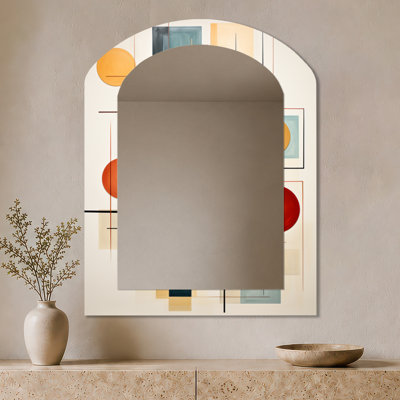 Minimalist Large Arched Wall Mirror – Colorful Mid Century Retro Reflections IV, Metal Print