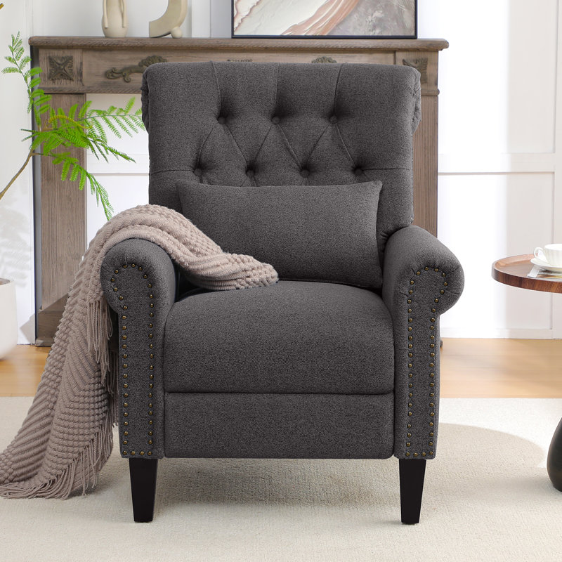 30" W Classic and Upholstered Soft Pushback Recliner With Rivets, Blue