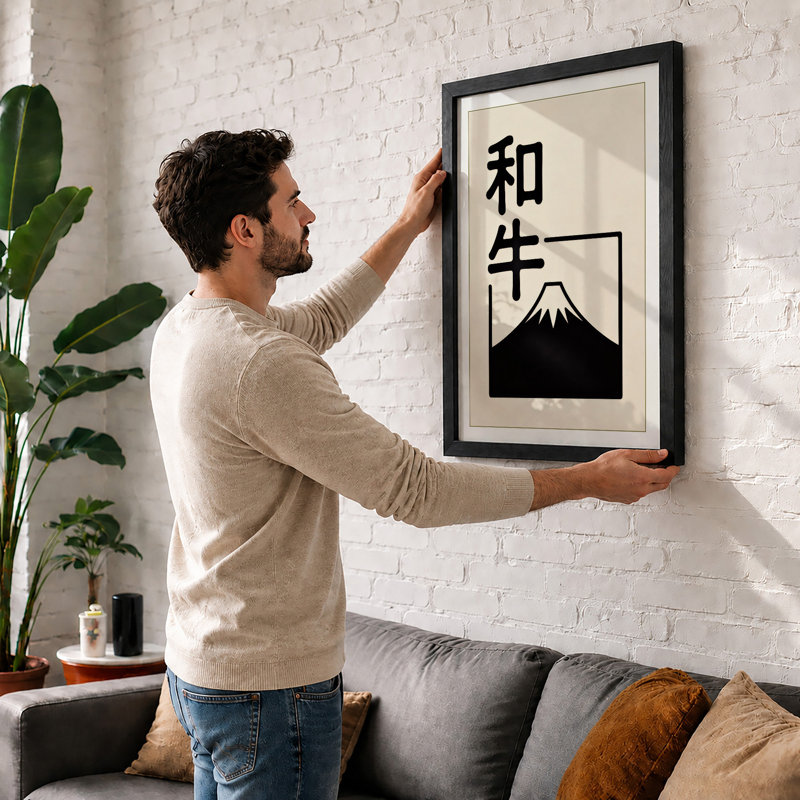 Mount Fuji Silhouette Japandi - Print, Walnut, A1 - 84.1 x 59.4 cm