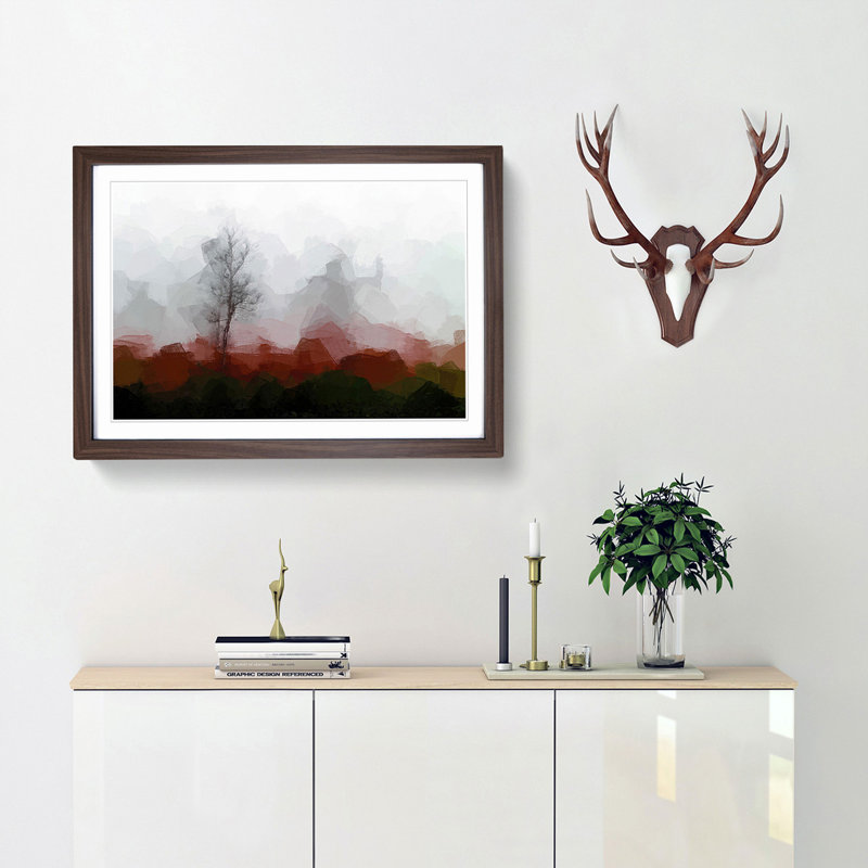 Tree Fog in Switzerland in Abstract - Framed Print, 60cm H x 91cm W x 2cm D, Walnut