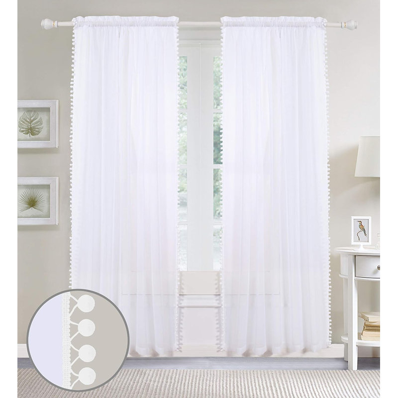 Aeian Semi Sheer Curtain Pair, 60" W x 84" L, White
