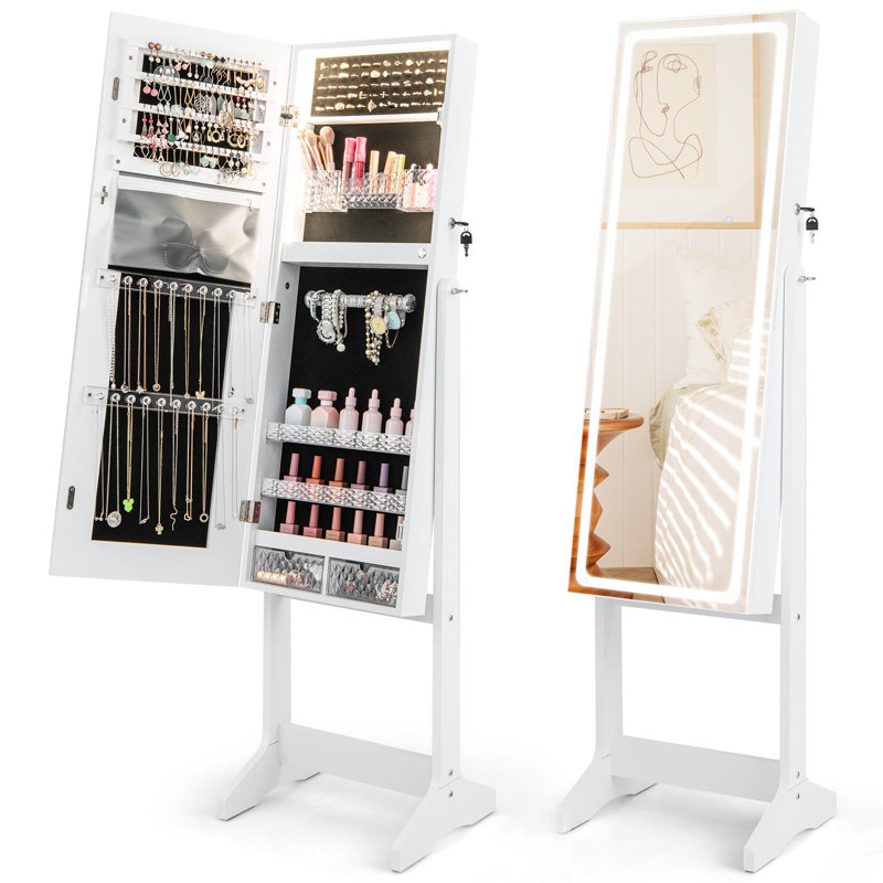 Armoire à bijoux verrouillable pleine grandeur Wrought Studio ™, Blanc