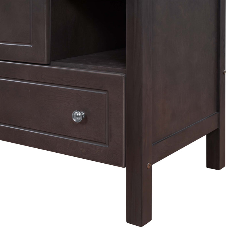 (Base seulement) Armoire de meuble-lavabo à cadre en bois massif de 30 po avec portes et tiroirs, Brun