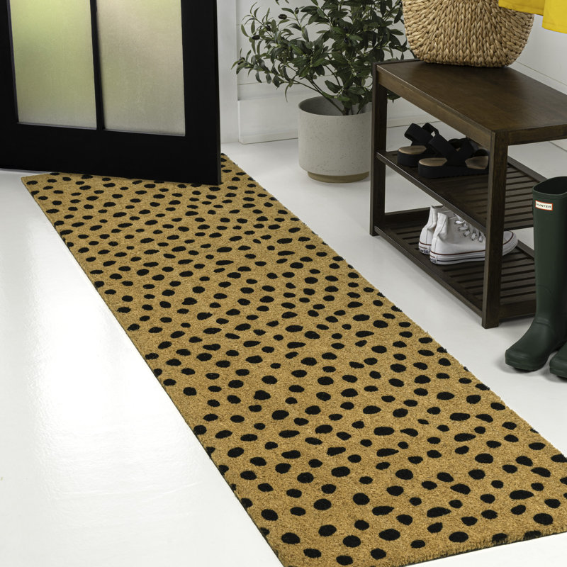 Daphne Modern Classic Animal-Spot Bordered Coir Natural/Black Indoor/Outdoor Doormat, 26" W x 96" L